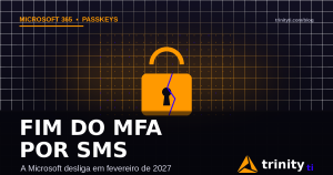 Cadeado aberto com o texto Fim do MFA por SMS — migração para passkeys no Microsoft 365 — Trinity TI