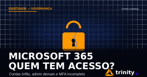Cadeado laranja partido sobre grade digital, com o texto Microsoft 365: quem tem acesso? — Trinity TI