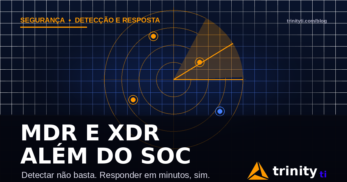 Ilustração de radar em tons escuros com a inscrição MDR e XDR, além do SOC — Trinity TI