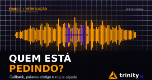 Onda sonora estilizada representando voz clonada por IA, com o título Quem está pedindo? — Trinity TI